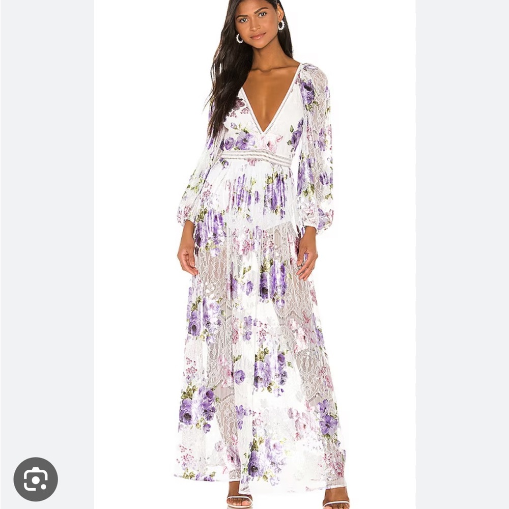 For Love and Lemons Foil Lace Maxi in Lavender